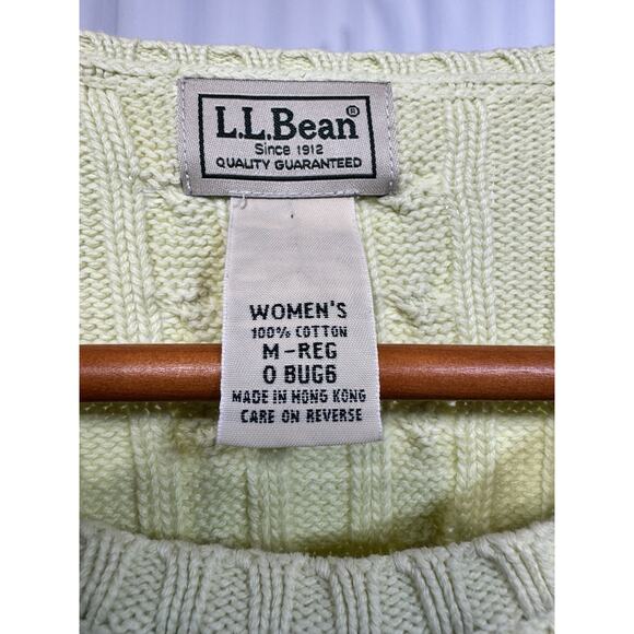 LL Bean Fisherman Cable Knit Sweater In Pastel Lime Made In Hong Kong Women Med - Picture 4 of 4